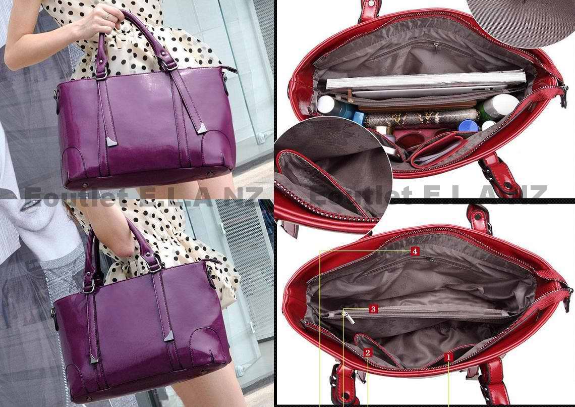 LARGE PURPLE GENUINE LEATHER HANDBAG